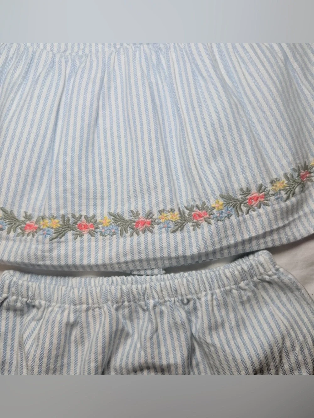 Baby Gap Ruffle Bubble Outfit Set-Blue Stripe, Size:6-12M